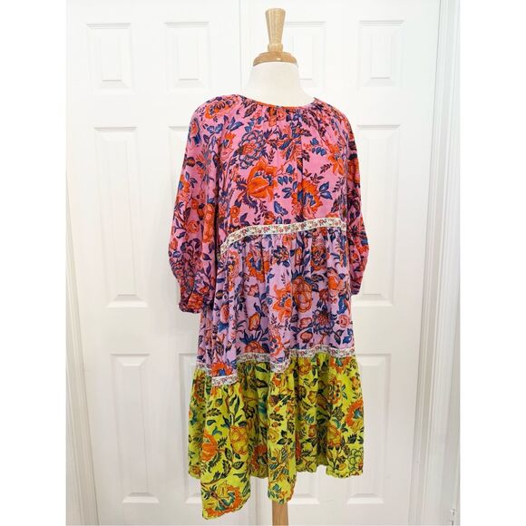 By Anthropologie Womens Multicolor Floral Tiered Mabel Mini Dress Medium - Picture 1 of 7